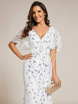 ever DIONE|Gorgeous V Neck Leaf-Sequined Fishtail Party Dress