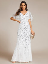 ever DIONE|Gorgeous V Neck Leaf-Sequined Fishtail Party Dress