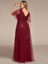 ever ASTRAL|Shimmery Ruffle Sleeves Maxi Sequin Evening Dress