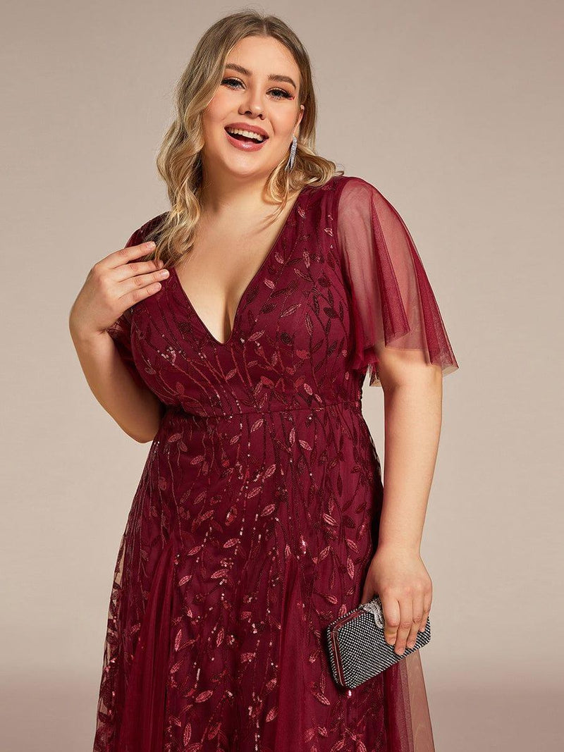 ever ASTRAL|Shimmery Ruffle Sleeves Maxi Sequin Evening Dress