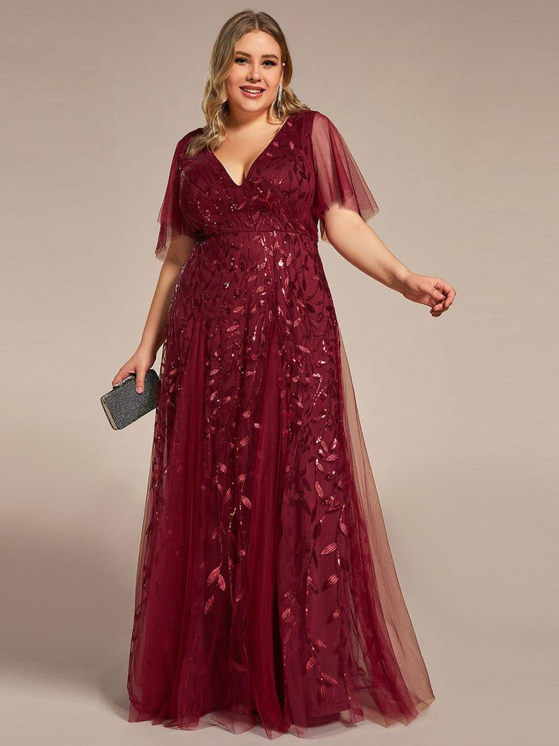 ever ASTRAL|Shimmery Ruffle Sleeves Maxi Sequin Evening Dress