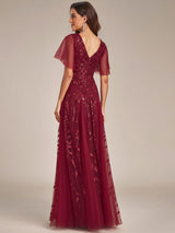 ever ASTRAL|Shimmery Ruffle Sleeves Maxi Sequin Evening Dress