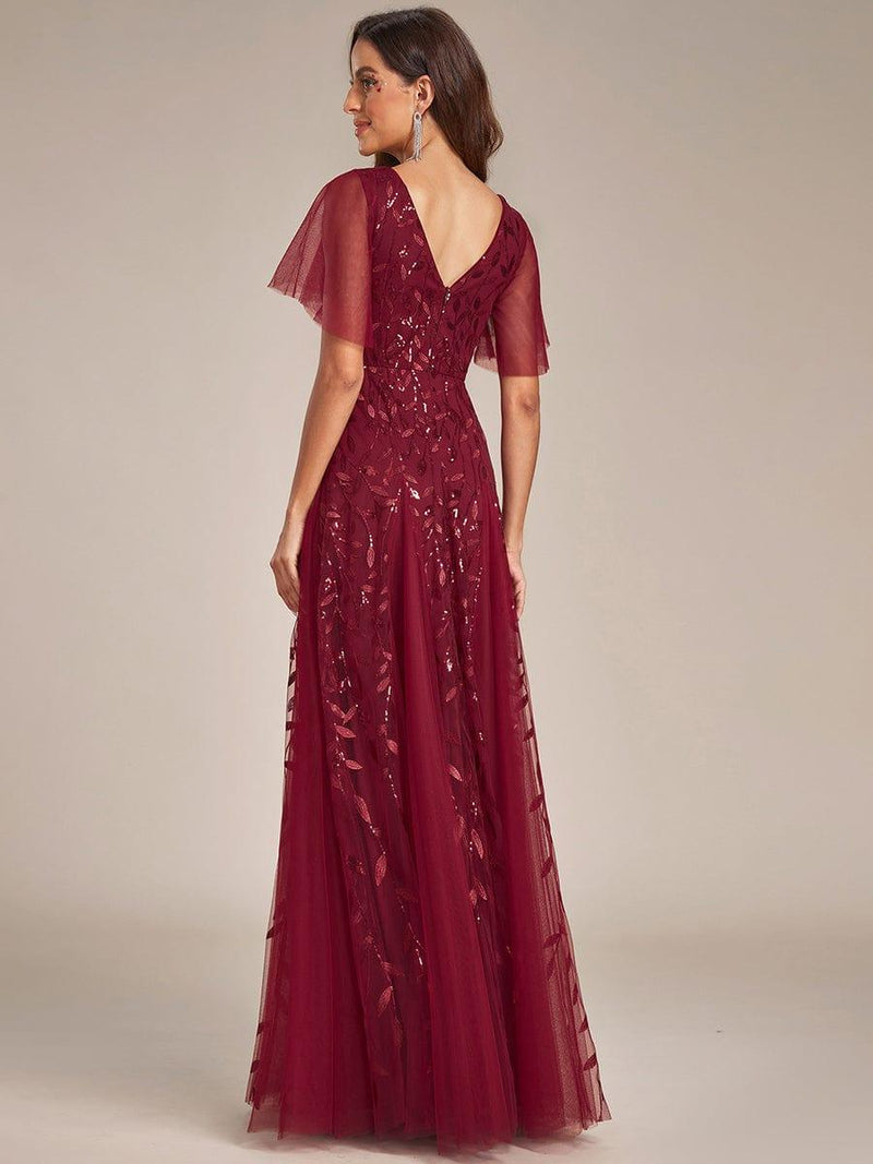 ever ASTRAL|Shimmery Ruffle Sleeves Maxi Sequin Evening Dress