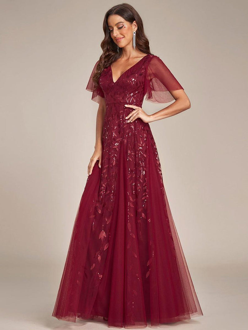 ever ASTRAL|Shimmery Ruffle Sleeves Maxi Sequin Evening Dress