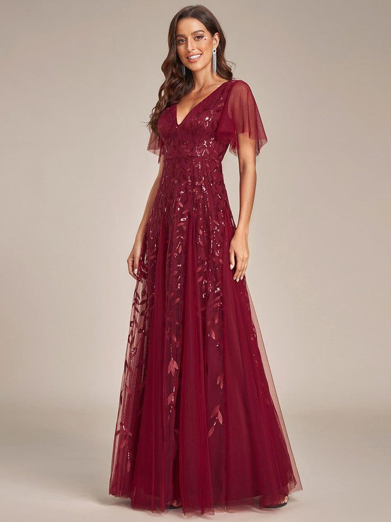 ever ASTRAL|Shimmery Ruffle Sleeves Maxi Sequin Evening Dress