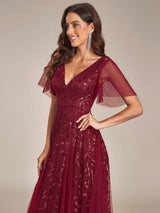 ever ASTRAL|Shimmery Ruffle Sleeves Maxi Sequin Evening Dress