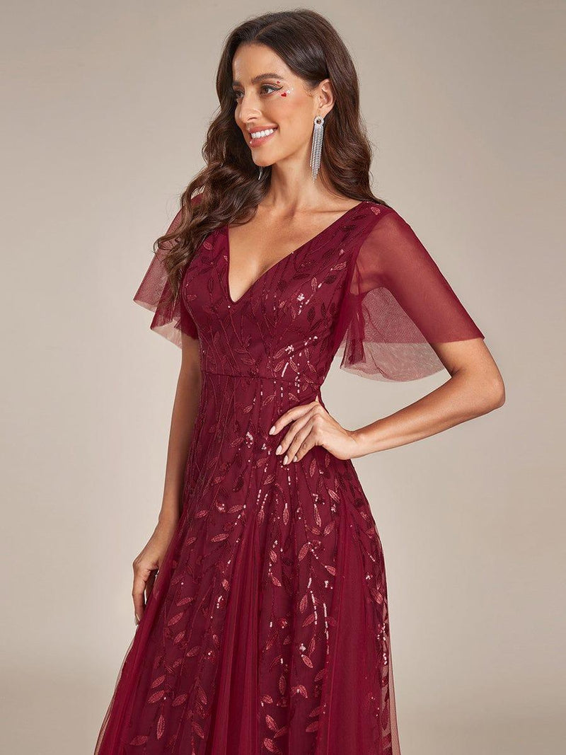 ever ASTRAL|Shimmery Ruffle Sleeves Maxi Sequin Evening Dress