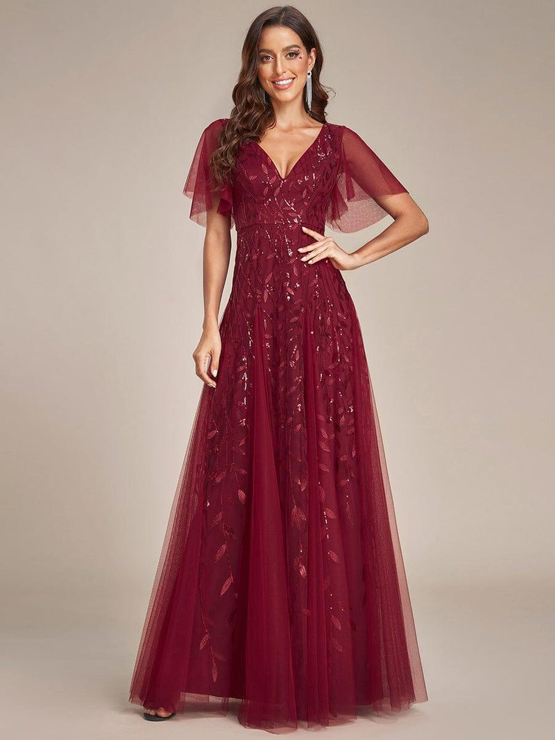ever ASTRAL|Shimmery Ruffle Sleeves Maxi Sequin Evening Dress