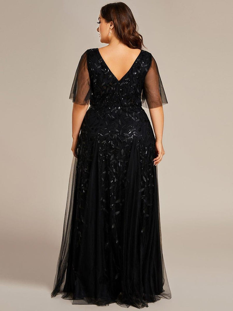 ever ASTRAL|Shimmery Ruffle Sleeves Maxi Sequin Evening Dress
