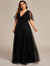 ever ASTRAL|Shimmery Ruffle Sleeves Maxi Sequin Evening Dress