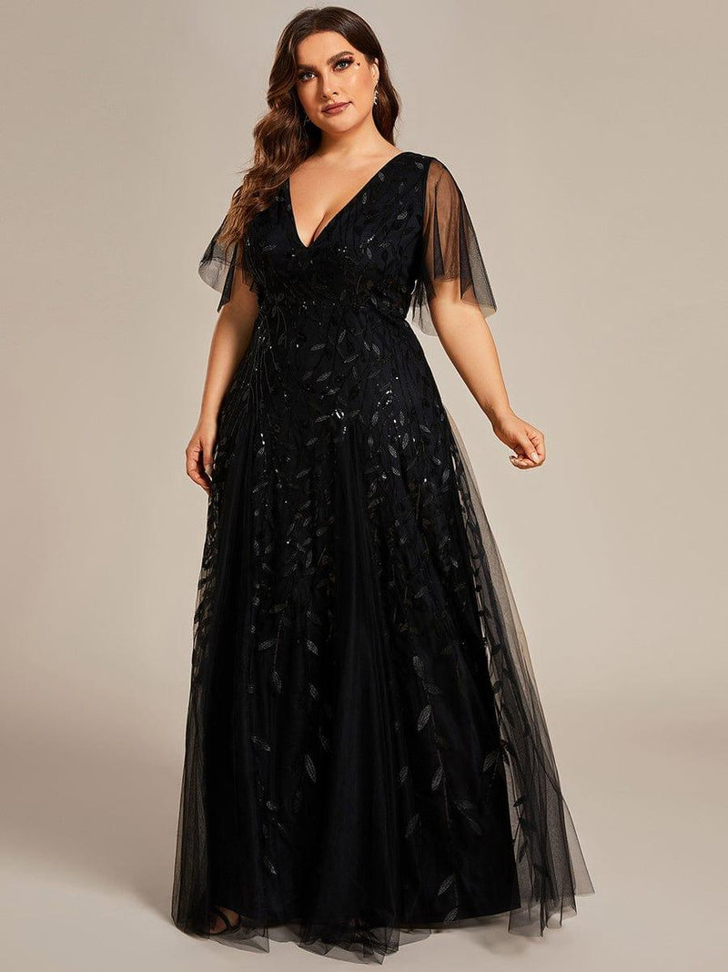 ever ASTRAL|Shimmery Ruffle Sleeves Maxi Sequin Evening Dress