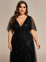 ever ASTRAL|Shimmery Ruffle Sleeves Maxi Sequin Evening Dress