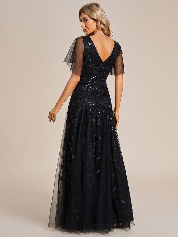 ever ASTRAL|Shimmery Ruffle Sleeves Maxi Sequin Evening Dress