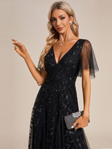 ever ASTRAL|Shimmery Ruffle Sleeves Maxi Sequin Evening Dress