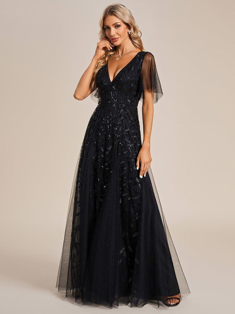 ever ASTRAL|Shimmery Ruffle Sleeves Maxi Sequin Evening Dress