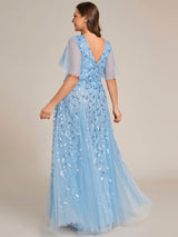 ever ASTRAL|Shimmery Ruffle Sleeves Maxi Sequin Evening Dress