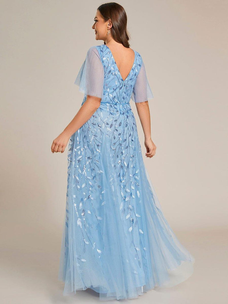 ever ASTRAL|Shimmery Ruffle Sleeves Maxi Sequin Evening Dress