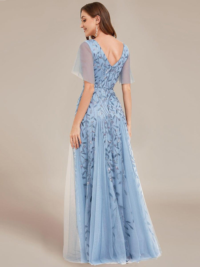 ever ASTRAL|Shimmery Ruffle Sleeves Maxi Sequin Evening Dress