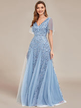 ever ASTRAL|Shimmery Ruffle Sleeves Maxi Sequin Evening Dress