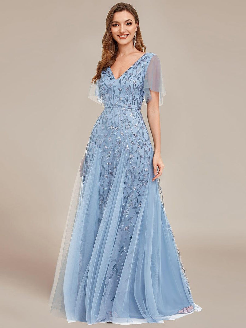 ever ASTRAL|Shimmery Ruffle Sleeves Maxi Sequin Evening Dress