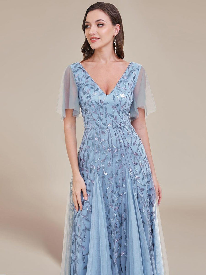 ever ASTRAL|Shimmery Ruffle Sleeves Maxi Sequin Evening Dress
