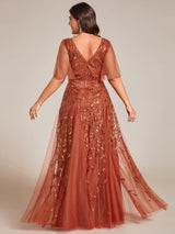 ever ASTRAL|Shimmery Ruffle Sleeves Maxi Sequin Evening Dress