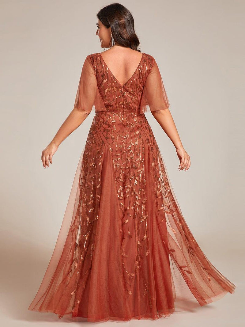 ever ASTRAL|Shimmery Ruffle Sleeves Maxi Sequin Evening Dress