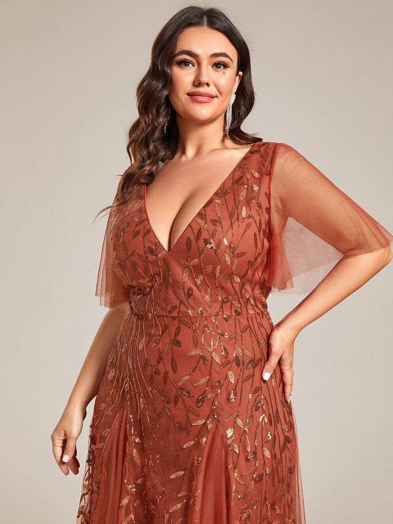 ever ASTRAL|Shimmery Ruffle Sleeves Maxi Sequin Evening Dress