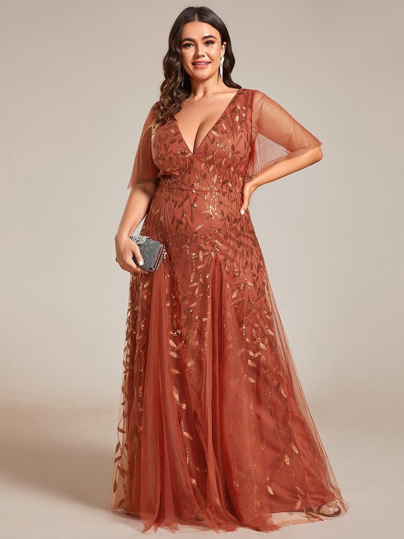 ever ASTRAL|Shimmery Ruffle Sleeves Maxi Sequin Evening Dress