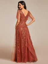ever ASTRAL|Shimmery Ruffle Sleeves Maxi Sequin Evening Dress