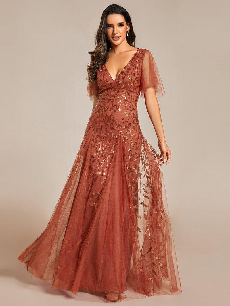 ever ASTRAL|Shimmery Ruffle Sleeves Maxi Sequin Evening Dress