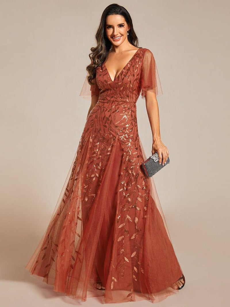 ever ASTRAL|Shimmery Ruffle Sleeves Maxi Sequin Evening Dress