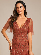 ever ASTRAL|Shimmery Ruffle Sleeves Maxi Sequin Evening Dress