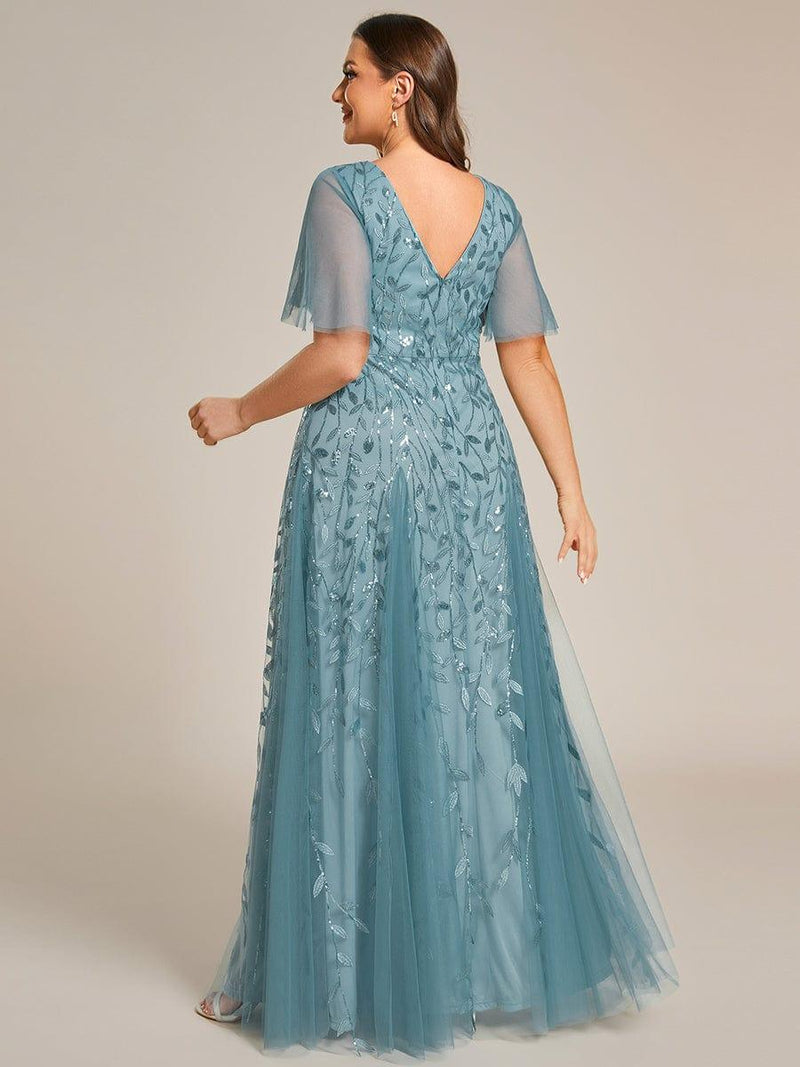 ever ASTRAL|Shimmery Ruffle Sleeves Maxi Sequin Evening Dress