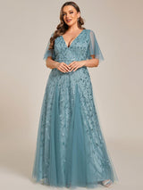 ever ASTRAL|Shimmery Ruffle Sleeves Maxi Sequin Evening Dress