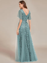 ever ASTRAL|Shimmery Ruffle Sleeves Maxi Sequin Evening Dress