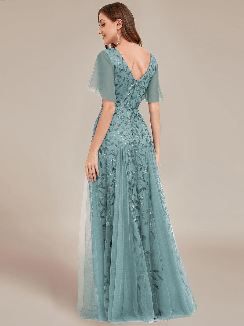 ever ASTRAL|Shimmery Ruffle Sleeves Maxi Sequin Evening Dress