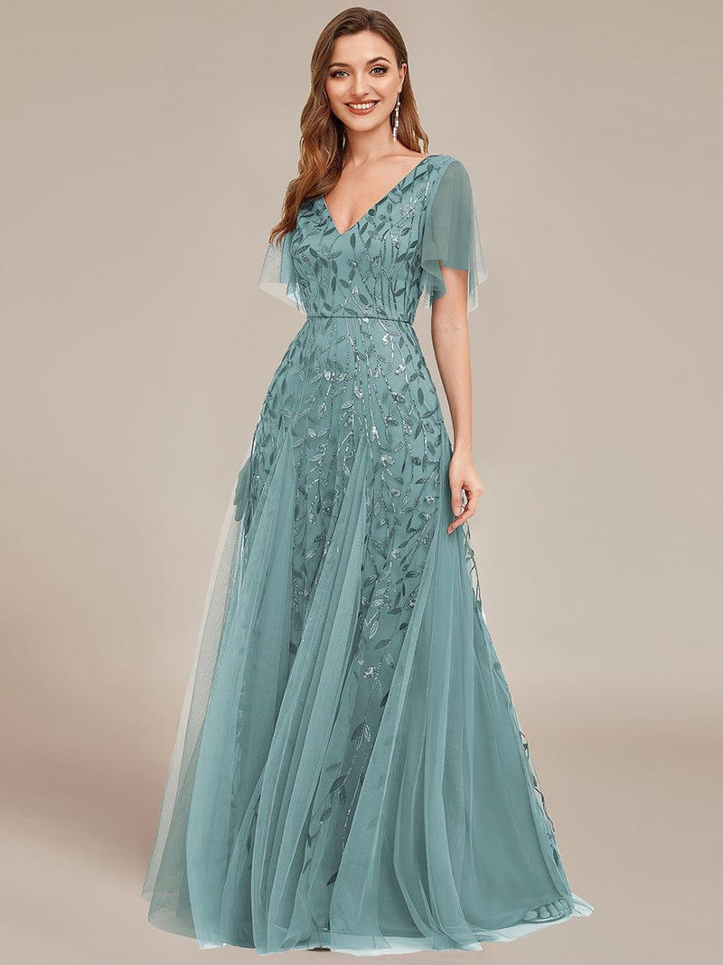 ever ASTRAL|Shimmery Ruffle Sleeves Maxi Sequin Evening Dress