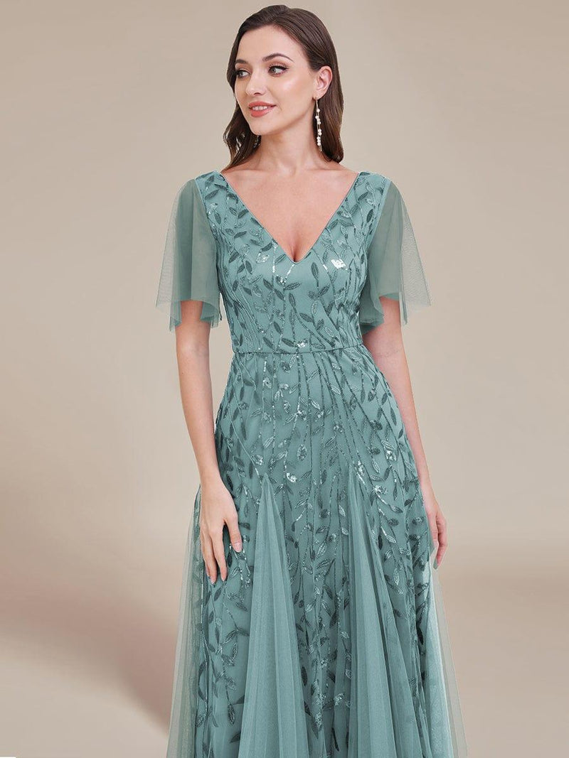 ever ASTRAL|Shimmery Ruffle Sleeves Maxi Sequin Evening Dress