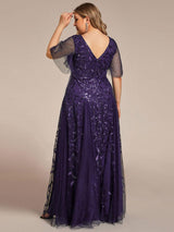 ever ASTRAL|Shimmery Ruffle Sleeves Maxi Sequin Evening Dress