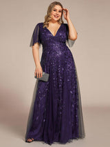 ever ASTRAL|Shimmery Ruffle Sleeves Maxi Sequin Evening Dress