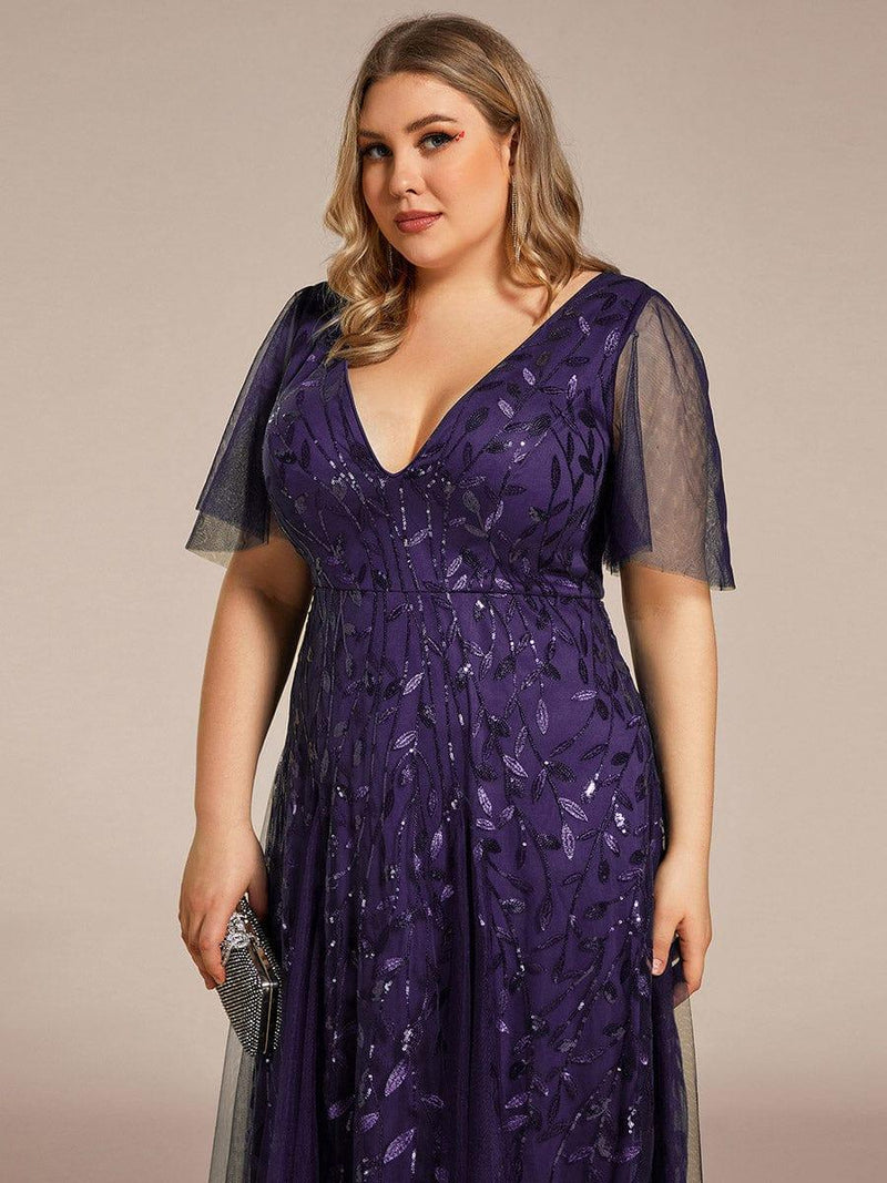 ever ASTRAL|Shimmery Ruffle Sleeves Maxi Sequin Evening Dress
