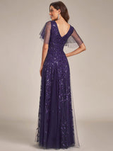 ever ASTRAL|Shimmery Ruffle Sleeves Maxi Sequin Evening Dress