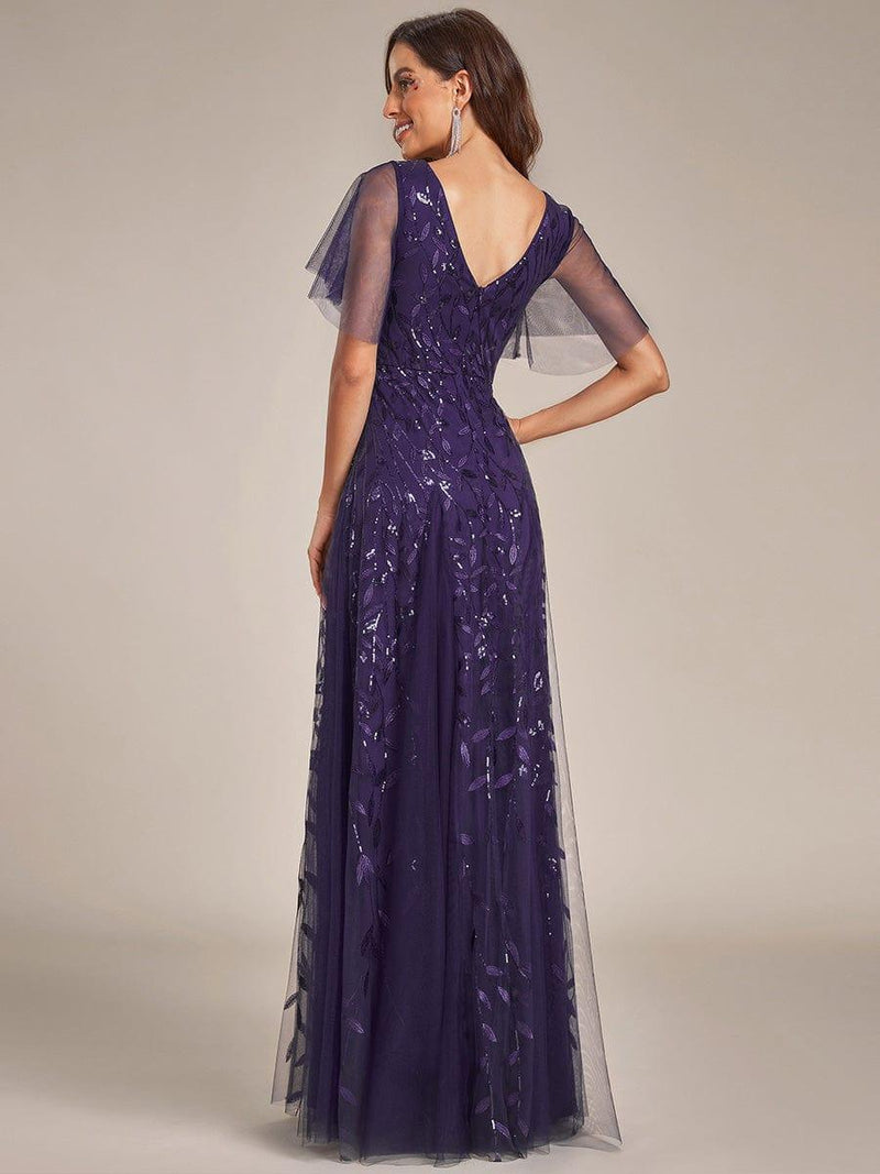 ever ASTRAL|Shimmery Ruffle Sleeves Maxi Sequin Evening Dress