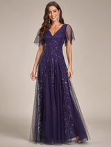 ever ASTRAL|Shimmery Ruffle Sleeves Maxi Sequin Evening Dress