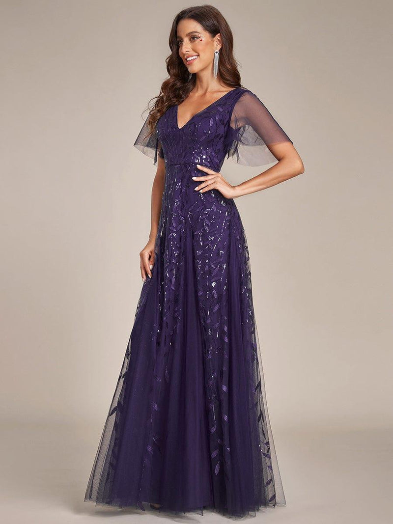 ever ASTRAL|Shimmery Ruffle Sleeves Maxi Sequin Evening Dress