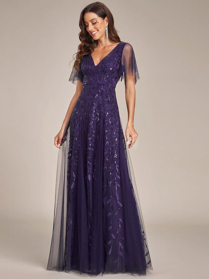 ever ASTRAL|Shimmery Ruffle Sleeves Maxi Sequin Evening Dress