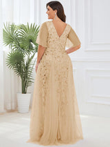 ever ASTRAL|Shimmery Ruffle Sleeves Maxi Sequin Evening Dress