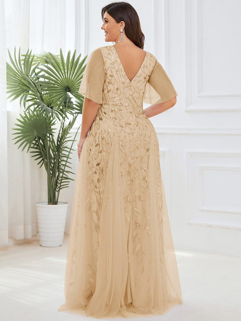 ever ASTRAL|Shimmery Ruffle Sleeves Maxi Sequin Evening Dress