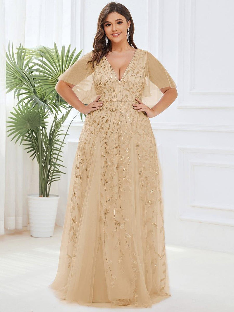 ever ASTRAL|Shimmery Ruffle Sleeves Maxi Sequin Evening Dress
